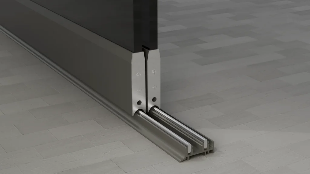 Onderrail van een 2-rail glazen schuifwand, getint glas, antracietgrijs
