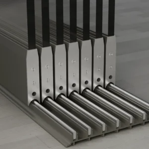 Onderrail van een 7-rail glazen schuifwand, helder glas, antracietgrijs